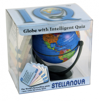 Political Blue 4.5" Mini-Globe with 4 Sets of IQ Quiz Cards and Dice