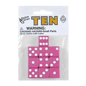 Pink Dice with White Dots (10 per bag - 16mm)