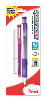 Quick Dock 0.7mm Automatic Pencil - Assorted Color + 1 Refill Cartridge + 3 Eraser Refills