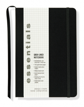 Essentials Large Black Grid-Lined Notebook