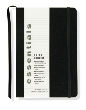 Essentials Large Black Ruled Notebook