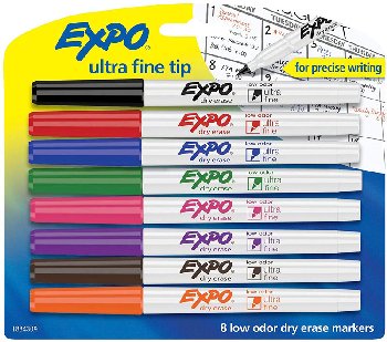 Expo Low Odor Ultra Fine Dry Erase Markers (8 assorted colors)