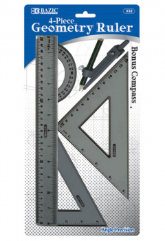 Geometry Ruler Combination Set with Compass (4-Piece)