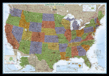 United States Decorator Wall Map 43" x 30" Laminated