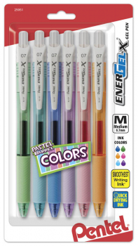 EnerGel-X Retractable Pen, Medium Line, Assorted Colors - 6 pack
