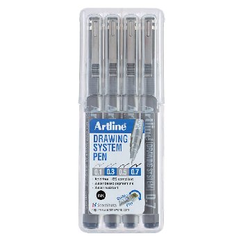 Drawing System Pens, Black - 4 pack (0.1,0.3,0.5,0.7mm)