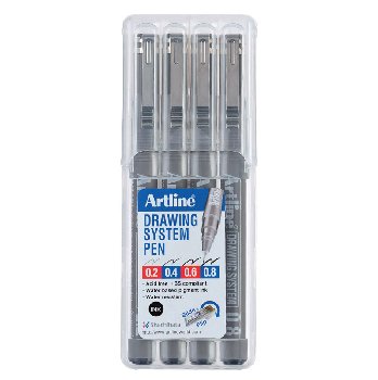 Drawing System Pens, Black - 4 pack (0.2,0.4,0.6,0.8mm)