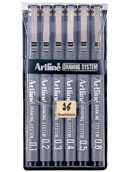 Drawing System Pens, Black - 6 pack (0.1,0.2,0.3,0.4,0.5,0.8mm)