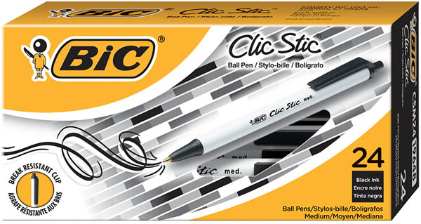 BIC Clic Stic Retractable Ball Pens Medium Point- Black (24 count box)