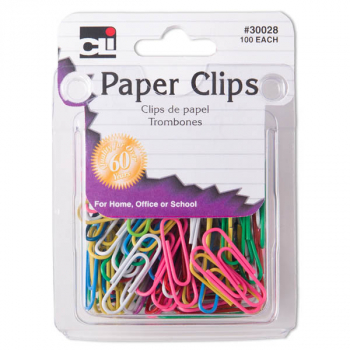 Paper Clips #3, Coated (Assorted Colors) 100/pack