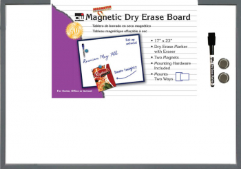 Magnetic Dry Erase Board  (17" x 23") with Eraser/Marker and 2 Magnets - Gray Frame