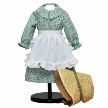 Green Dress with Apron & Straw Hat for 18" Doll (Little House Dolls & accessories)