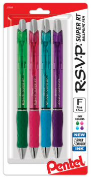 R.S.V.P. Super RT Ballpoint Pen - 4 pack (green, pink, sky blue, violet)