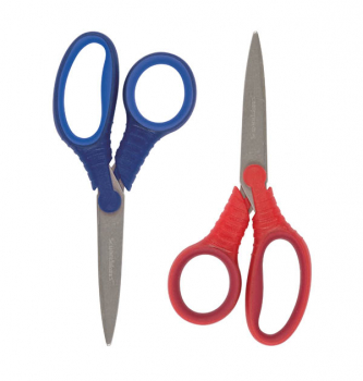 SchoolWorks Softgrip Pointed-Tip 5" Kids Scissors (2 Pack Red & Blue)