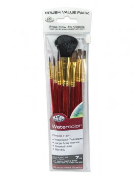 Natural Hair & Brown Taklon Watercolor Brush Set (7 piece)