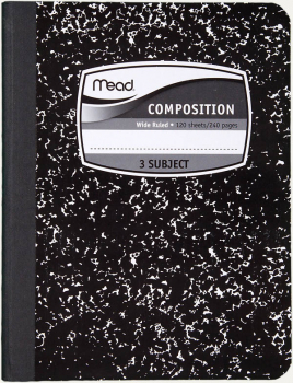 Mead Black Marble 3 Subject Composition Book (120 count, wide ruled)