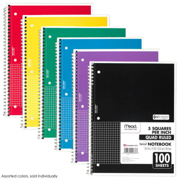 Mead Spiral Quad Ruled Notebook (assorted colors) | Mead Products