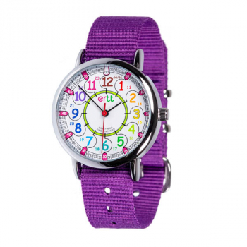 EasyRead 24 Hour Watch - Rainbow Face, Purple Strap
