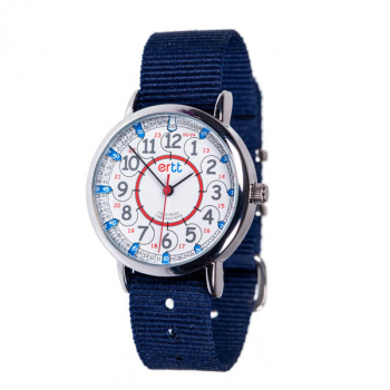 EasyRead 24 Hour Watch - Red & Blue Face, Navy Blue Strap